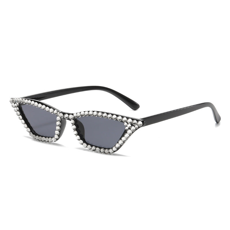 Women's fashion glasses 欧美炫酷拍照墨镜新款镶珍珠猫眼太阳镜跨境时尚华丽女士舞会眼镜