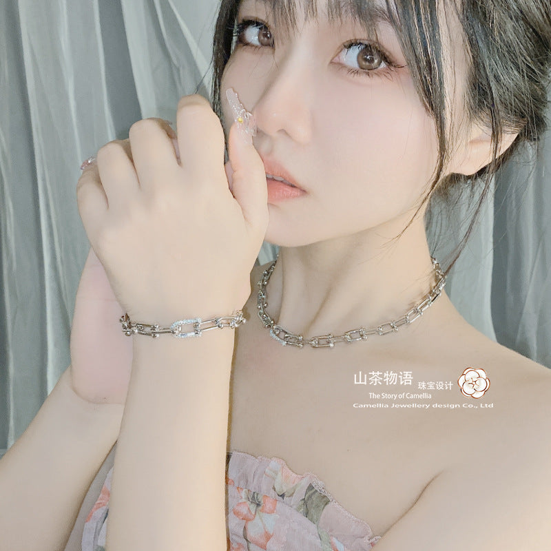 Camellia欧美链条短款马蹄手链女镀金轻奢潮流重工嘻哈百搭情侣套