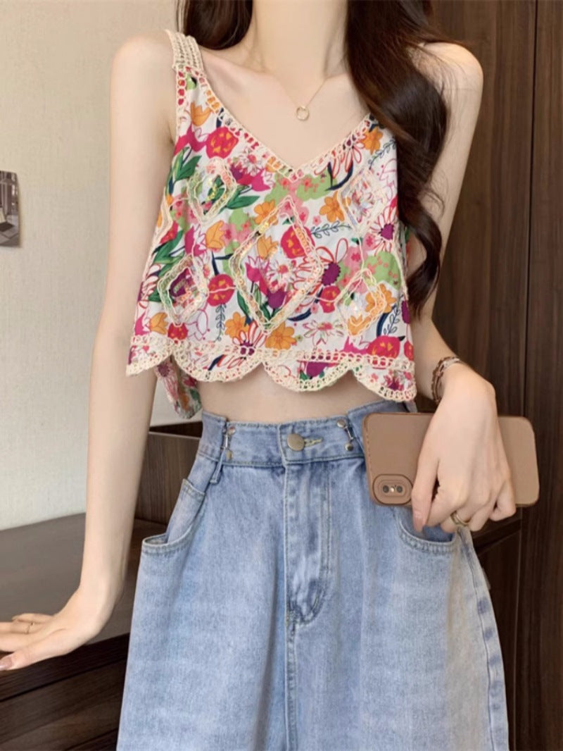 Dopamine tops Free shipping Tattoo Embroidery crochet dopamine color small vest suspenders women's shabohemian ethnic style sweet babes tube top