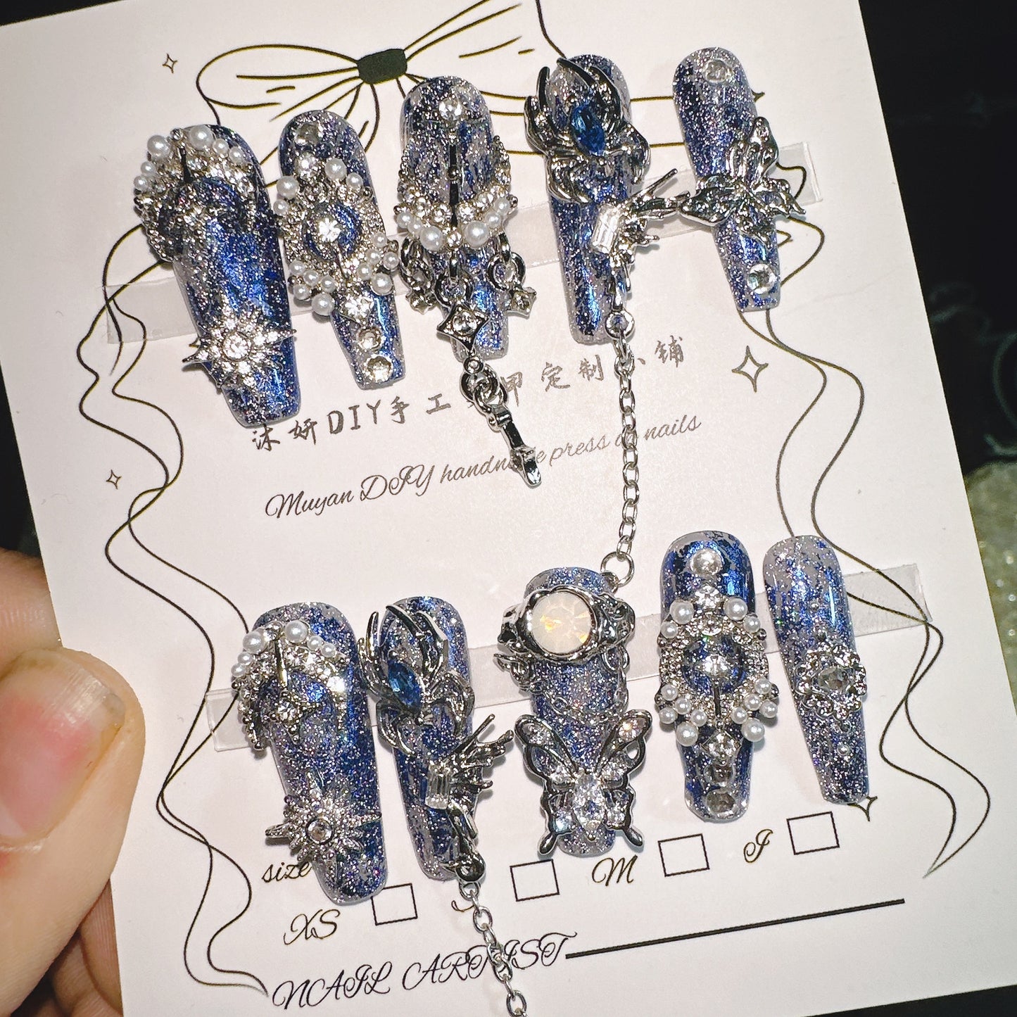 (Hand-Made Nail) Yanyan Handmade Nail Heavy Industry Miao' S Poison Luxury Dark Non-Mainstream Style Hot Girl Nail Beauty Rhinestone Wear Nail