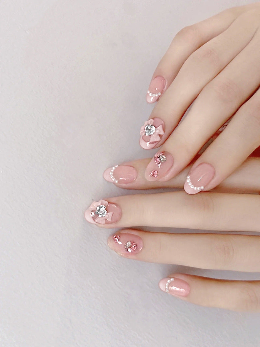 Fashion  nail Handmade Manicure Wear Nail Short Pure Desire Style Rhinestone Nail Patch Wear Nail Bow Nail Stickers A48