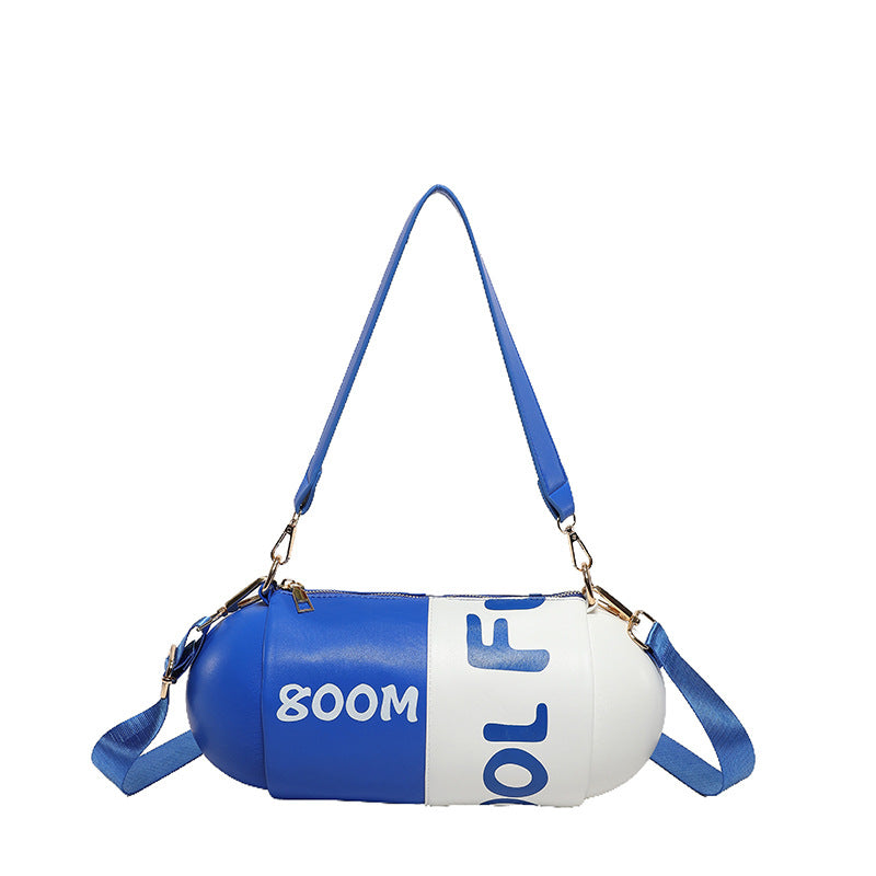 Dopamine Bag Free shipping Tattoo Women's bag new dopamine contrasting color trend cylindrical capsule bag European and American style personality funny single shoulder oblique span bag