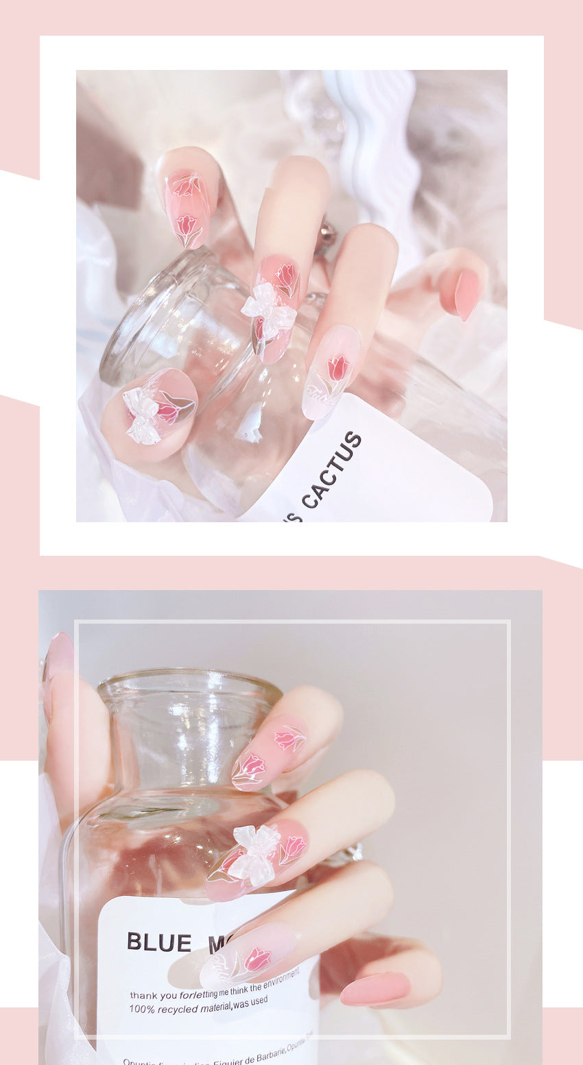 Fashion  nail Wearing Nail Internet Celebrity Popular Girl Bow Fake Nails Wholesale Nail Stickers Detachable Finished Product New X79