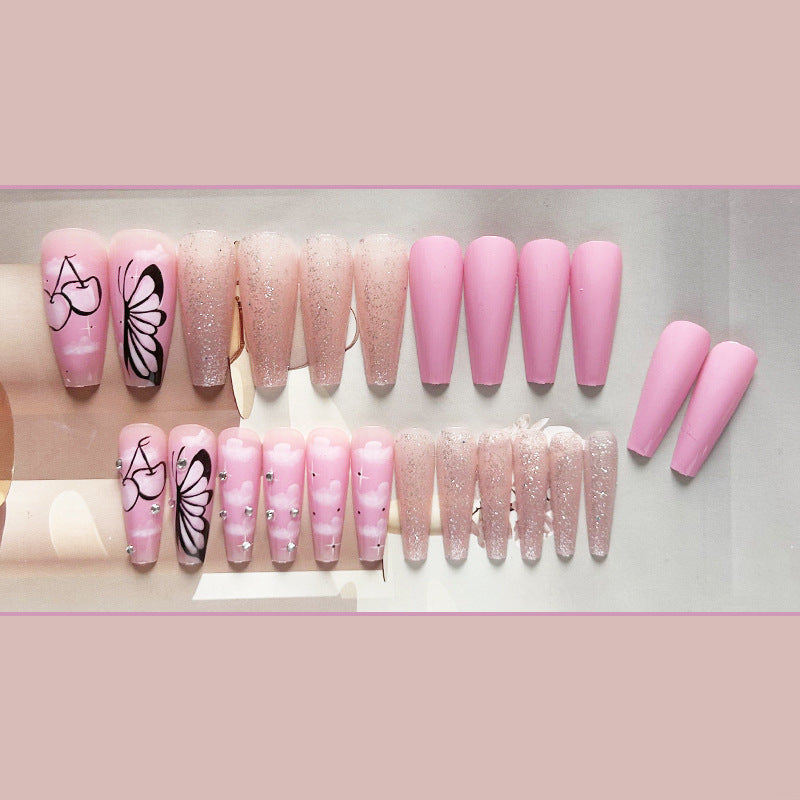 樱桃闪钻穿戴甲蝴蝶nails 云朵跨境美甲片外贸假指甲长甲美甲贴片
