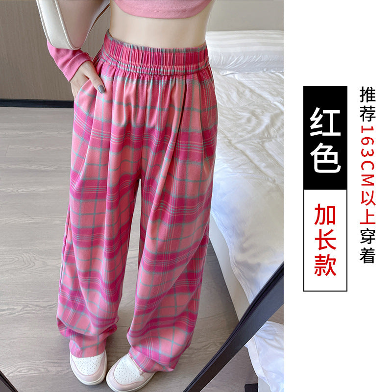 Dopamine pants Free shipping Tattoo Autumn 24 new dopamine plaid pants women's high-waisted versatile casual trousers narrow version vertical contrasting wide-leg trousers