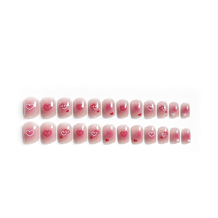 Fashion  nail Wearable Nail Sticker Short Peach Heart Wear Nail Polish Nail Shaped Piece Removable Nail Patch Finished Product Y23