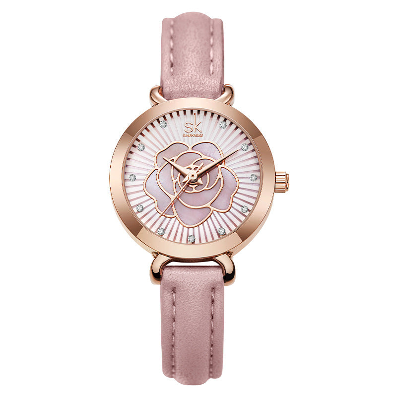 Fashion women's watchSK Women's Watch Female Niche High Sense Three-Dimensional Rose Belt Shenzhen Watch Female Quartz Watch Live Broadcast 0148