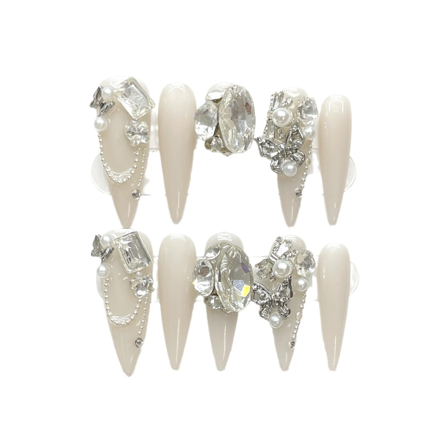 (Hand-Made Nail) Big Diamond Flash Full Diamond Nail Pigeon Bridal Wedding Nail High-Grade Light Luxury Egg Handmade Wear Nail Factory Straight Hair