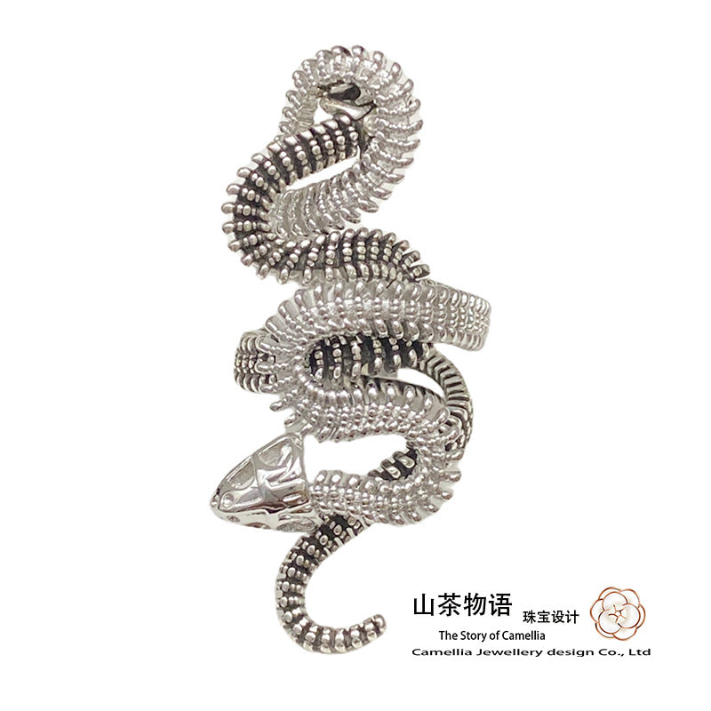 Cameliia欧美跨境个性可组合蟒蛇嘻哈戒指镀黑金夸张蛇形浮雕指环
