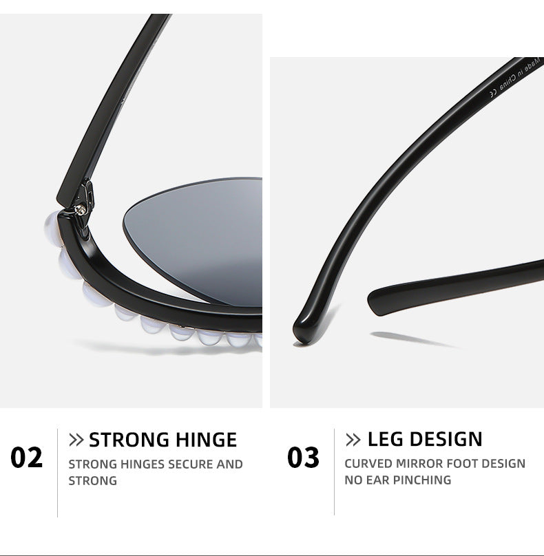Women's fashion glasses 2023欧美异形框蜻蜓镶钻墨镜潮流水晶珍珠太阳眼镜户外防晒显瘦女