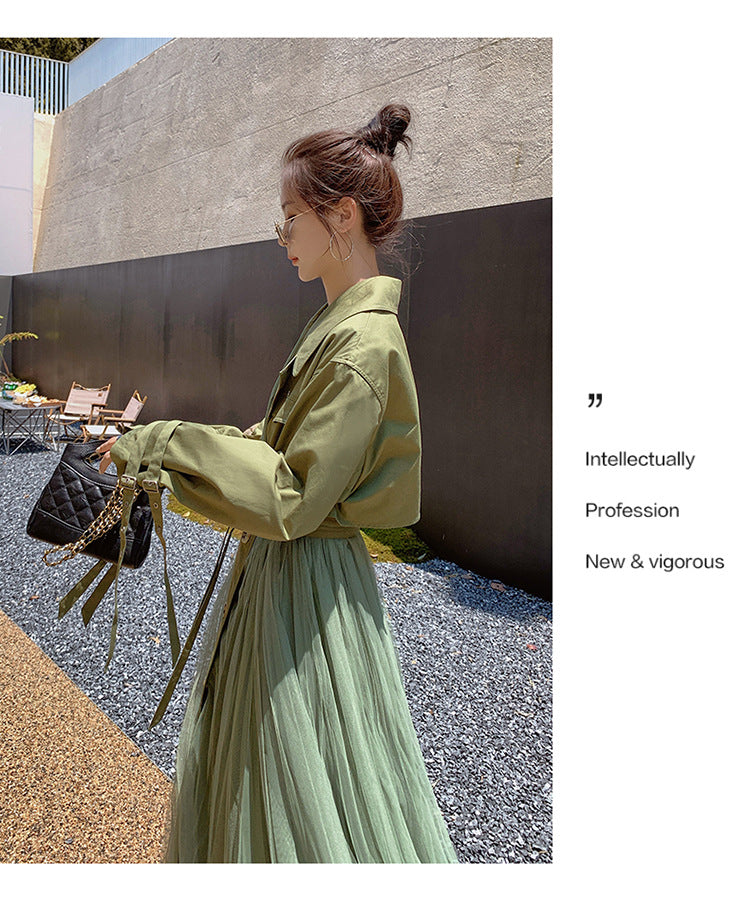 Fashion women's wear A Large Number of in Stock 2024   Purpleflower Holly Leaf Spring and Autumn Trench Coat Women's French Mesh Stitching Casual Temperament Coat