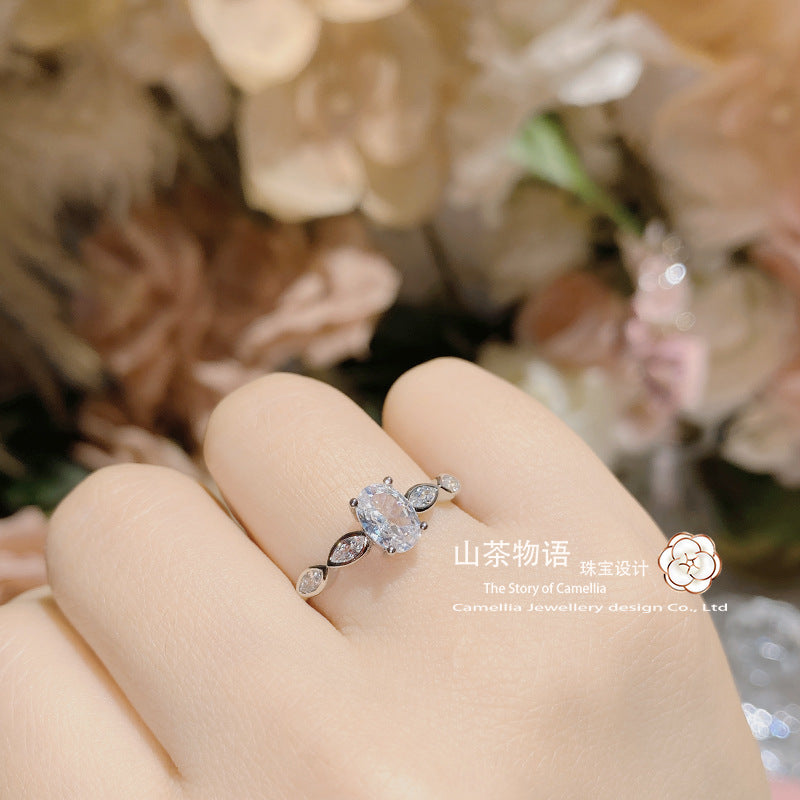 山茶新品香港专柜同款小鹅蛋婚戒 小众至简璀璨闪耀镀18K金指环女