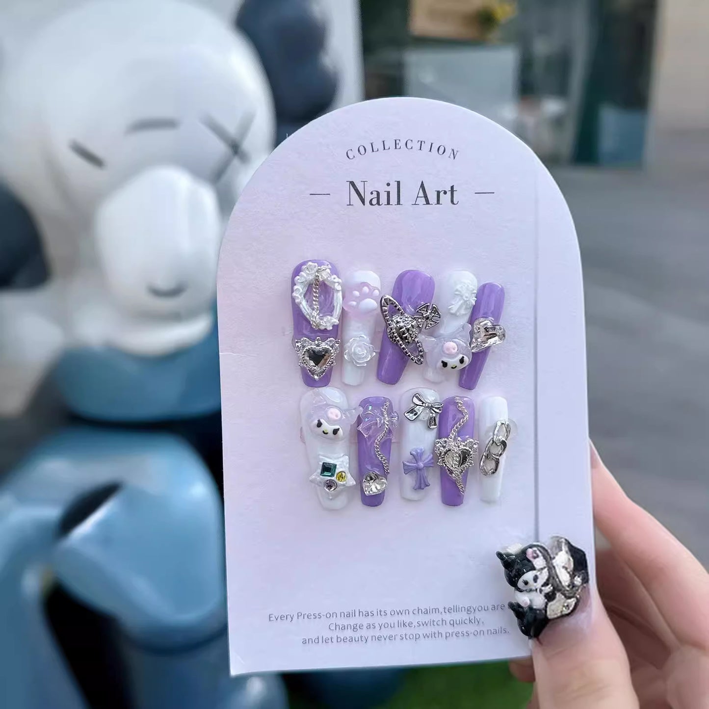 Fake Nails Nail Stickers Dream Purple Princess Style Clow M Hot Girl Wear Armor Handmade Can Be Repeatedly Made