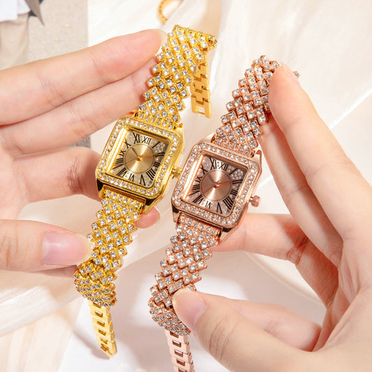 Fashion women's watchForeign Trade Cross-Border Hot Sale Top-Selling Product Fashion Roman Wenzhong Diamond Square Women's Watch Women's Watch Quartz Watch Factory Wholesale