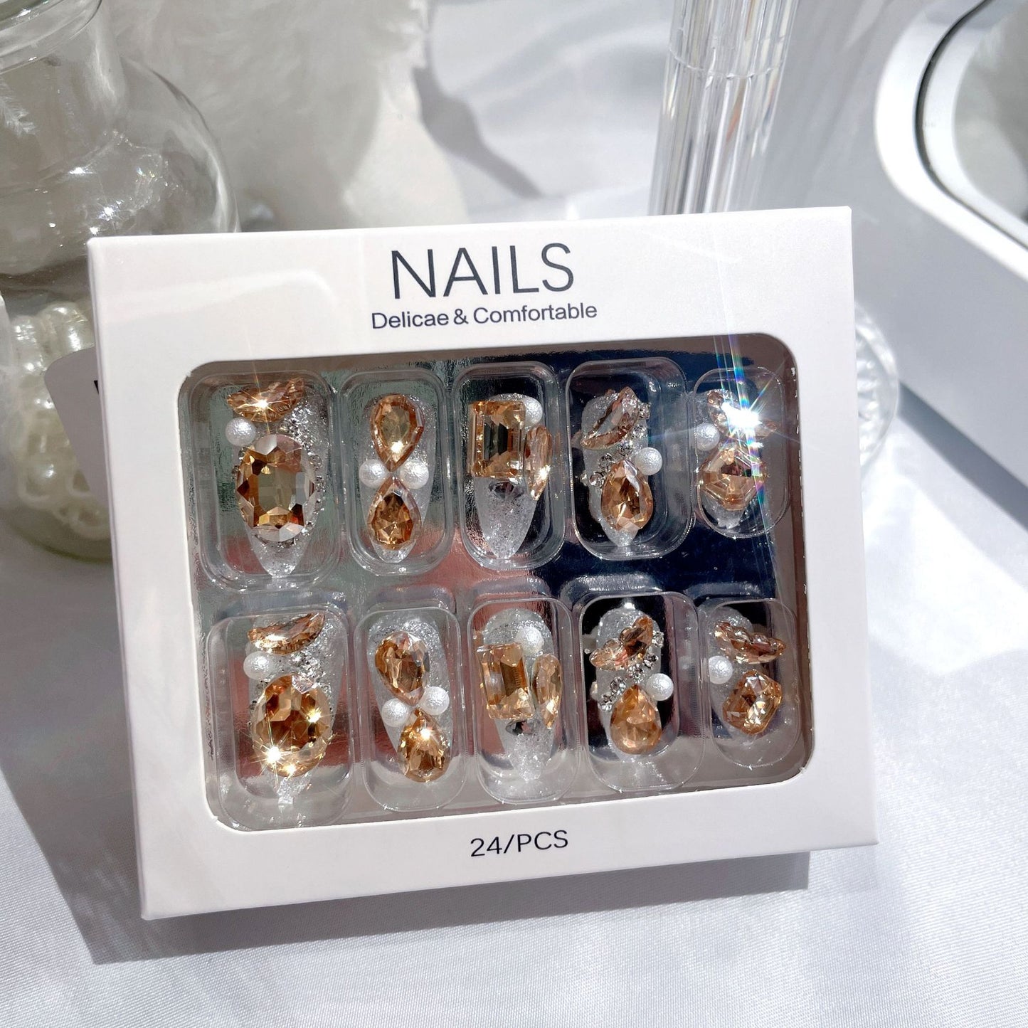 Fashion  nail New Nail Beauty Wear Nail Ins Advanced Pure Desire Wind Nail Patch Wear Nail Rhinestone Big Diamond Nail Stickers U8