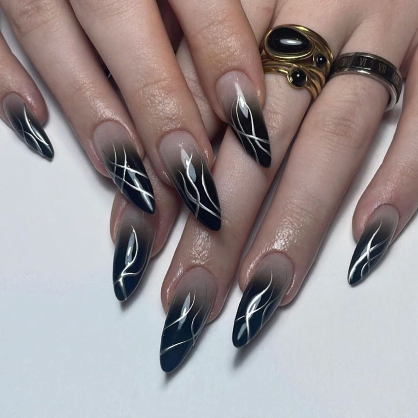 Fashion  nail European and American Nails Fashion Elegant Corrugated Color Flash Nail Beauty Gradient Pointed Fake Nails Hot Girl Wear Nail W15