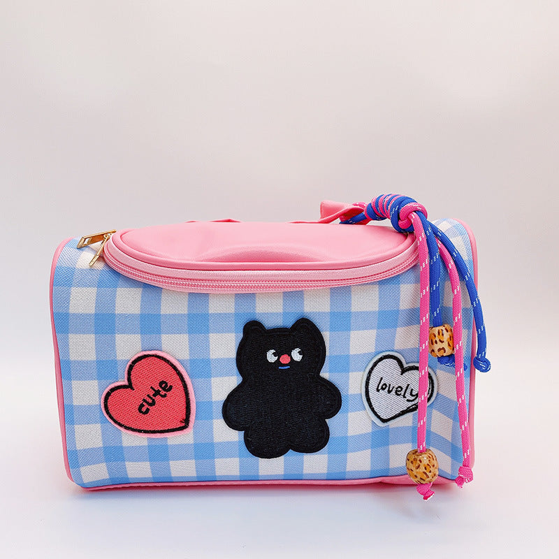 Dopamine Bag Free shipping Tattoo Peach Girl Polka Dot Plaid Dopamine Large Portable Cosmetic Bag Storage Bag Travel Bag HD9427A05