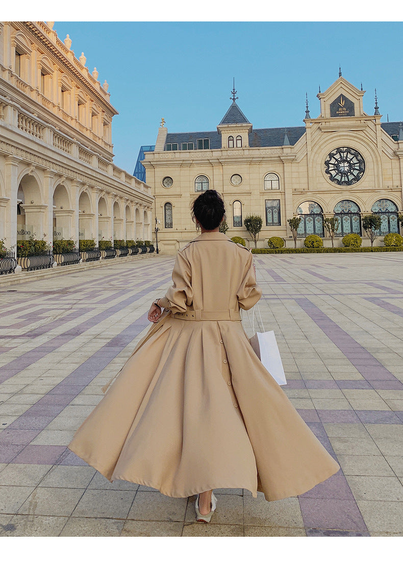 Fashion women's wear Real Shot Large Skirt Windbreaker Dress Women's Mid-Length 2024 Autumn and Winter Clothing New Waist Trimming Fashion Fashion Coat