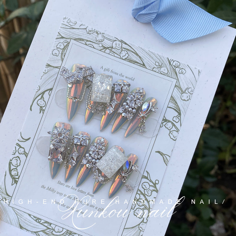 Hand-Made Nail Factory Straight Hair Luxury Ancient Greek Myth Flash Diamond Vintage Court Style Detachable Manicure