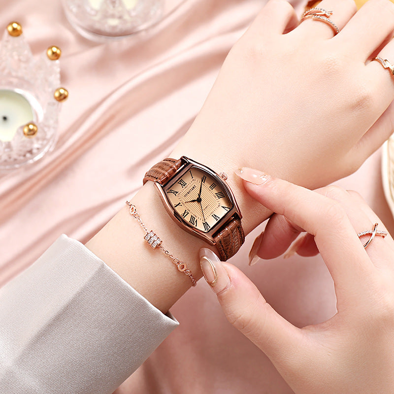 Fashion women's watchFactory Direct Sales Retro Watch Women's Wholesale Hot Cross-Border Live Broadcast Tonneau Quartz Belt Watch Women's Watch