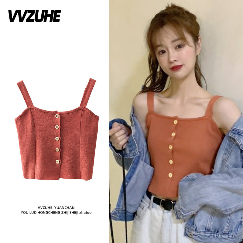 Dopamine tops Free shipping Tattoo Pink Dopamine Wear Seaside Small Suspender Female Sexy Neck Wear Vest Sweet Spicy Thai Top Spice Girl Summer