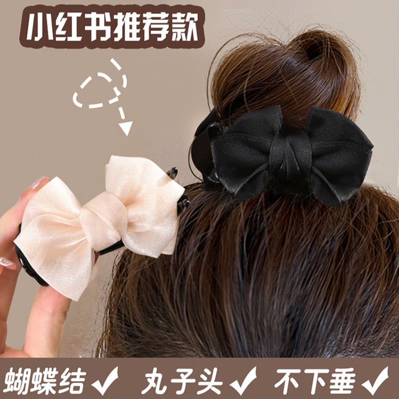 迪丽热巴同款网纱蝴蝶结发夹时尚个性抓夹盘发鲨鱼夹小众发饰批发