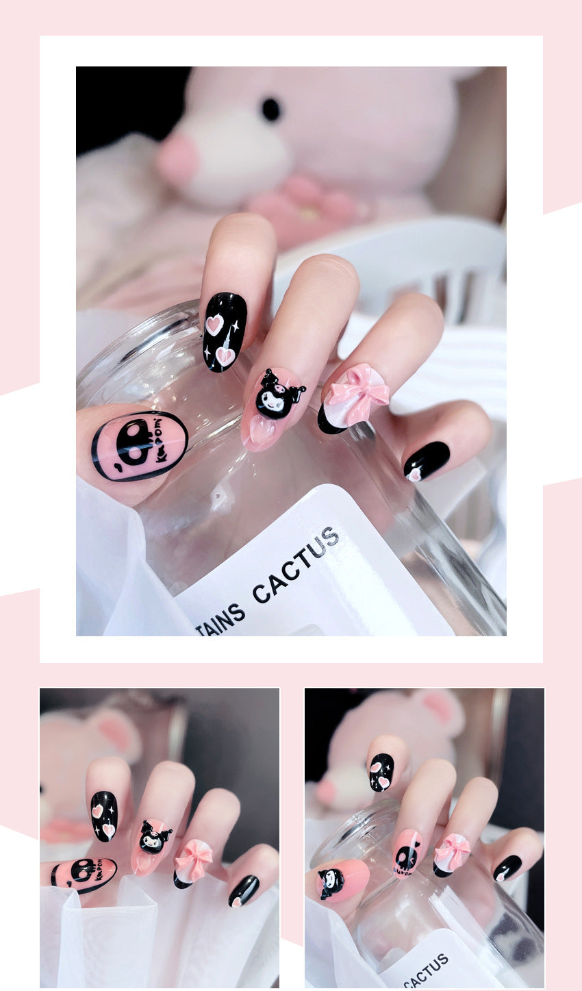 Fashion  nail New Cute Doll Short Skull Finished Nail Beauty Wearable Fake Nails Removable Nail Tip Wearable Armor X90
