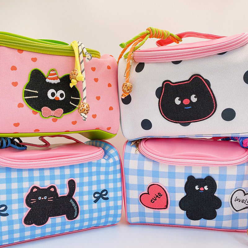 Dopamine Bag Free shipping Tattoo Peach Girl Polka Dot Plaid Dopamine Large Portable Cosmetic Bag Storage Bag Travel Bag HD9427A05