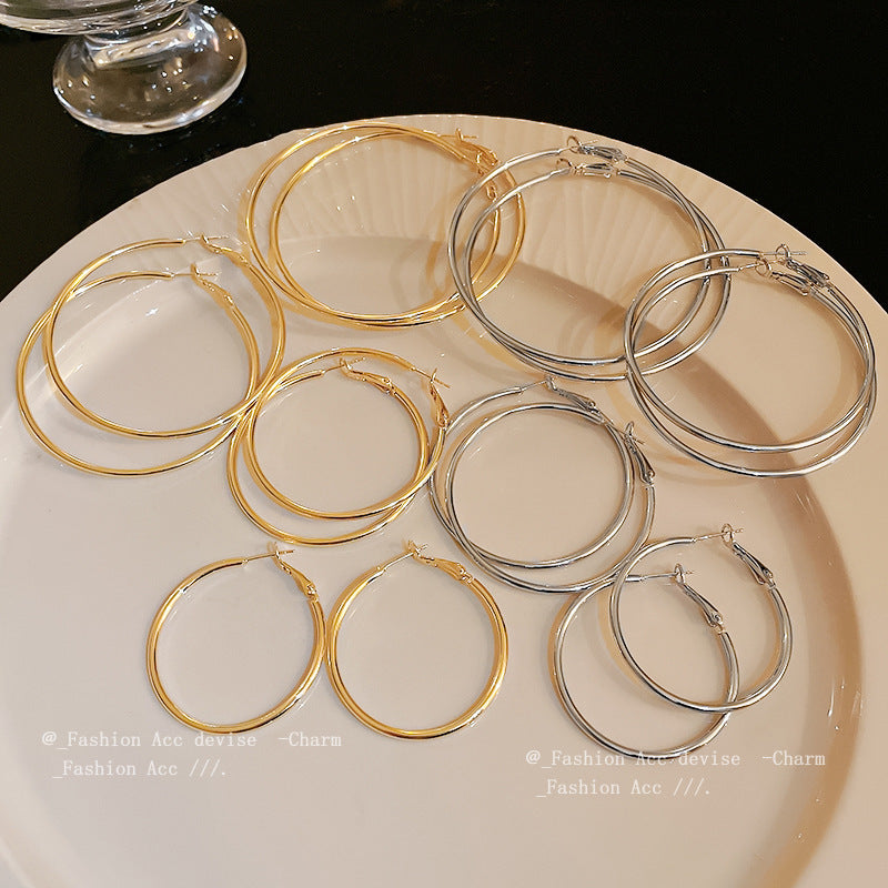 银针金属圆形素圈耳环夸张简约气质耳圈小众百搭高级感耳饰批发女