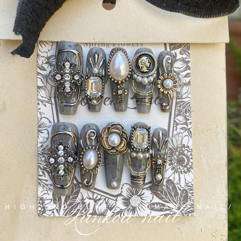 (Hand-Made Nail) Handmade Wear Nail Factory Straight Hair Luxury Sweet Cool Hot Girl Ins European and American Metal Feeling Finished Product Disassembly