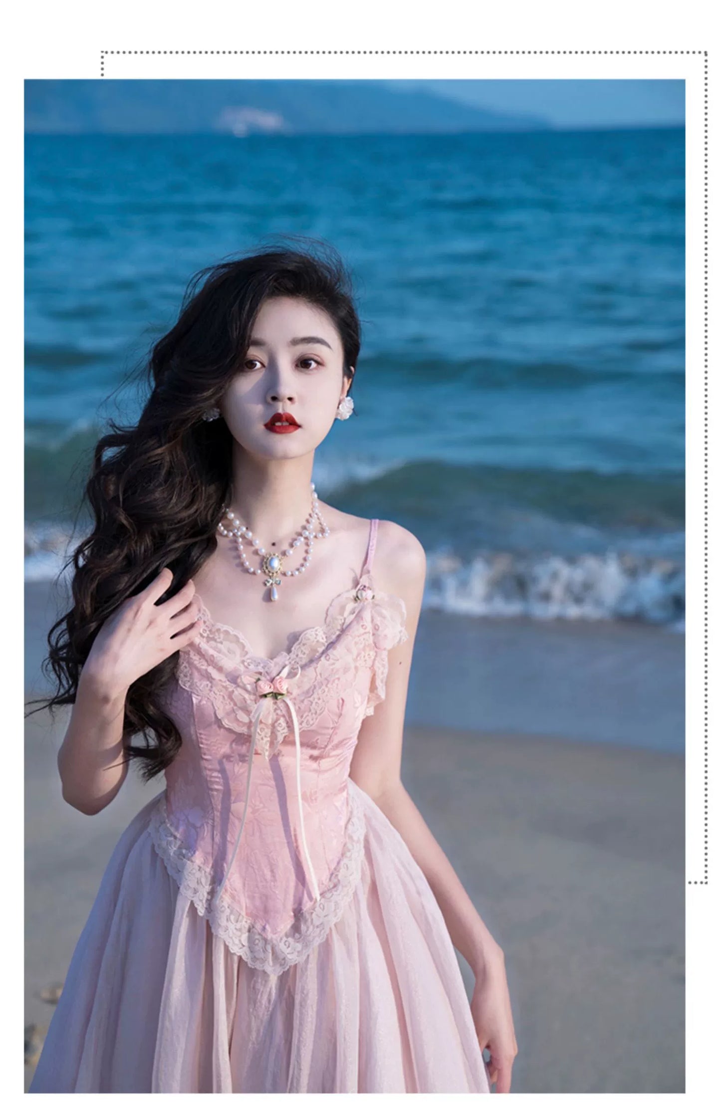 Fashion women's wear French Fried Street Tea Break Milk Sweet Escape Princess Dress Sweet Salt Pink Roses Pure Desire Beautiful Sling Dress