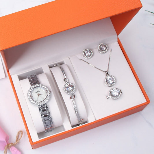 Fashion women's watchLushika New Ladies Watch Five-Piece Set Tik Tok Live Stream Diamond-Embedded Fashion Trend Quartz Watch Watch Suit