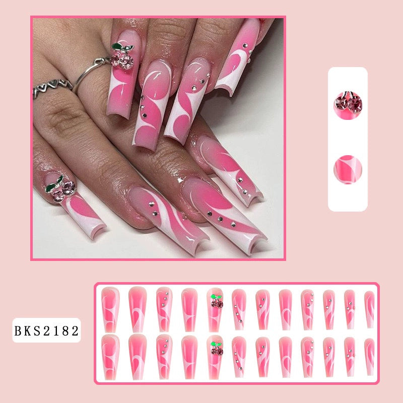 (Hand made nail) Kardashian, European and American Spicy Girl, Little Red Book, Dark Super Long, Internet Celebrity Cross border Nail Art, Detachable and Reusable Nail