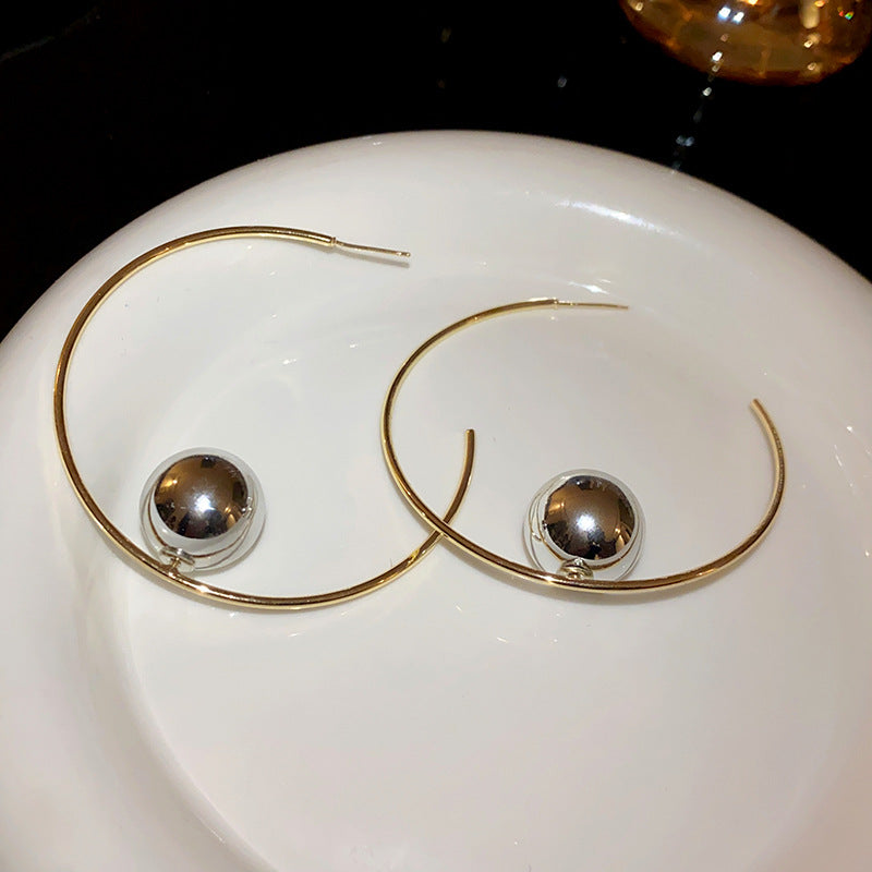 银针金属圆球几何耳环小众夸张高级感耳圈时尚气质设计感耳饰批发