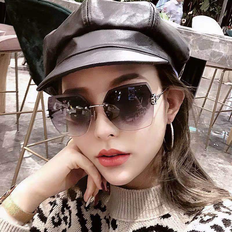 Women's fashion glasses 网红inss街拍防紫外线太阳镜女无框水晶切边女士防紫外线太阳镜片