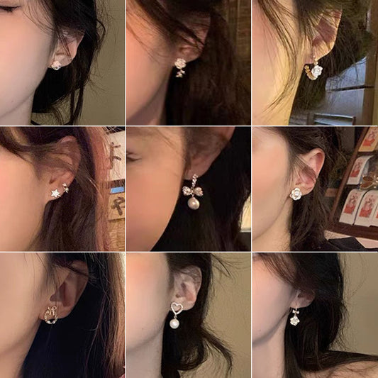 925银针珍珠锆石耳环女韩国ins迷你款耳钉小众气质森系耳饰女批发