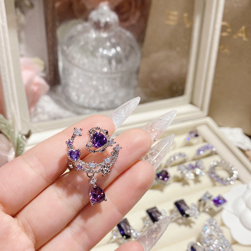 山茶超仙优雅梦幻紫钻系列戒指 镀18K金原创设计奢华爆闪高级指环