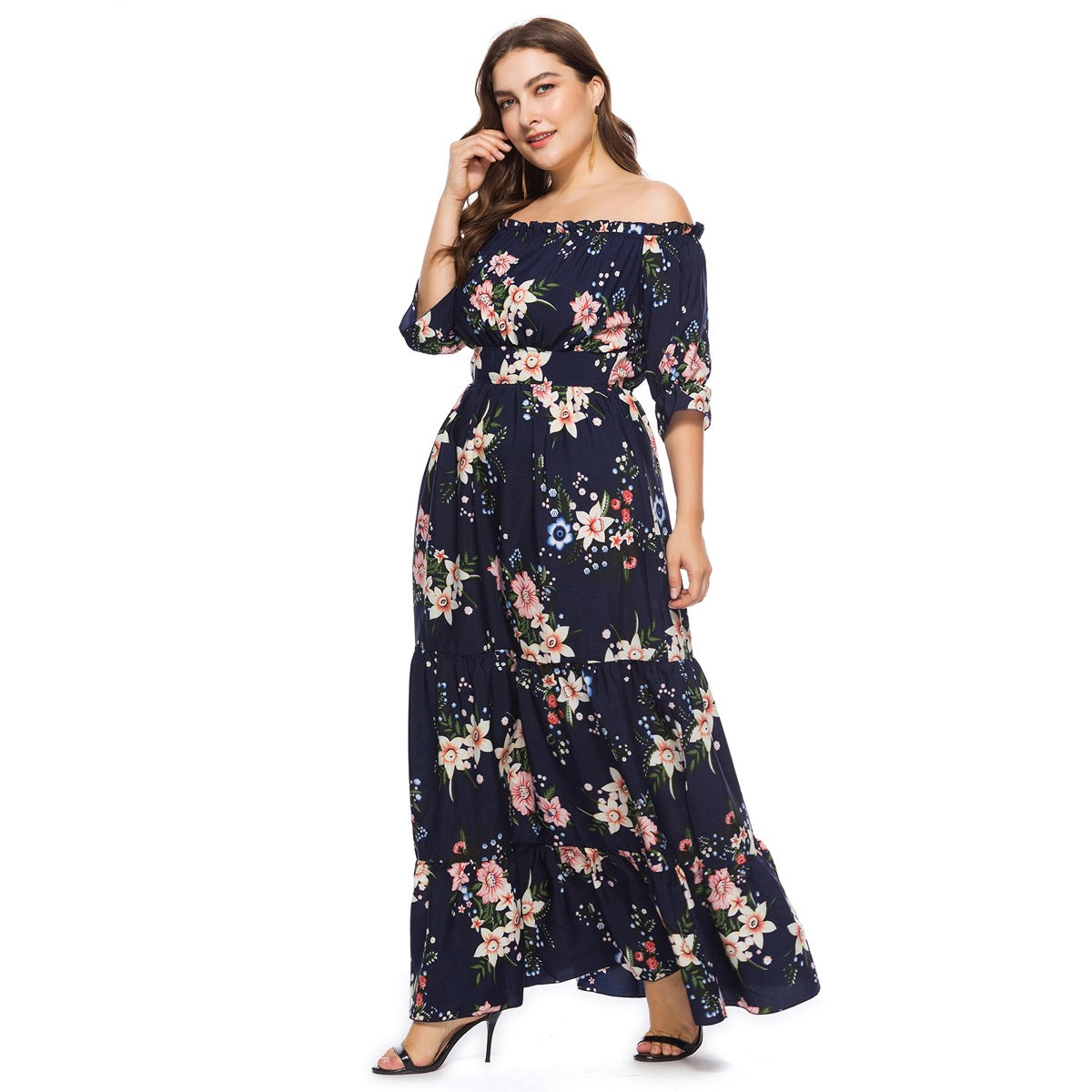 Fashion women's wear 2024   plus Size Women's Clothes Summer Popular off-Neck Plump Girls Bohemian Beach Dress Sq0095b