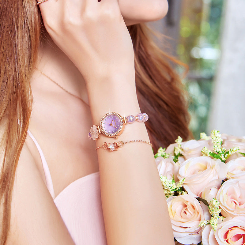 Fashion women's watchLive Hot White List Watch Women's Clover Agate Opal Waterproof Watch Pearl Bracelet Watch Suit
