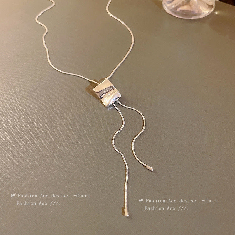 褶皱方形可调节长款项链个性简约冷淡风毛衣链时尚设计感饰品批发