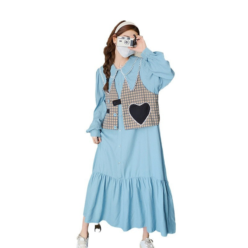 Fashion women's wear Real Shot Tea Series Ladies Long Sleeves Dress Women's Spring and Autumn French Style Gentle Cut Women's Wear Love Vest Suit Skirt