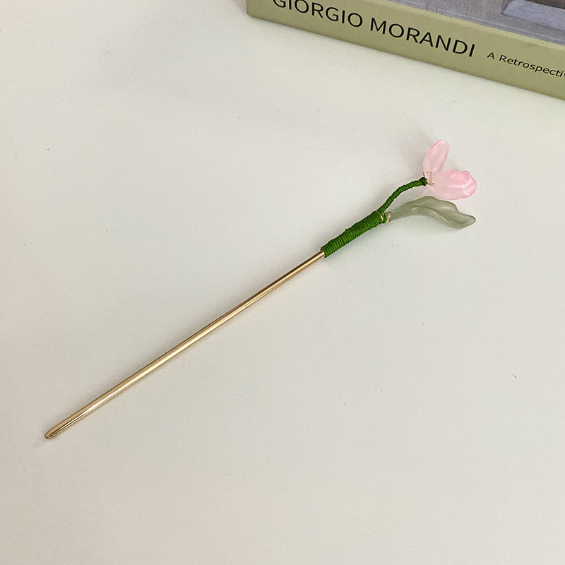 头饰发簪郁金香发簪女简约高级感古风发饰汉服配饰亚克力花朵琉璃簪子批发