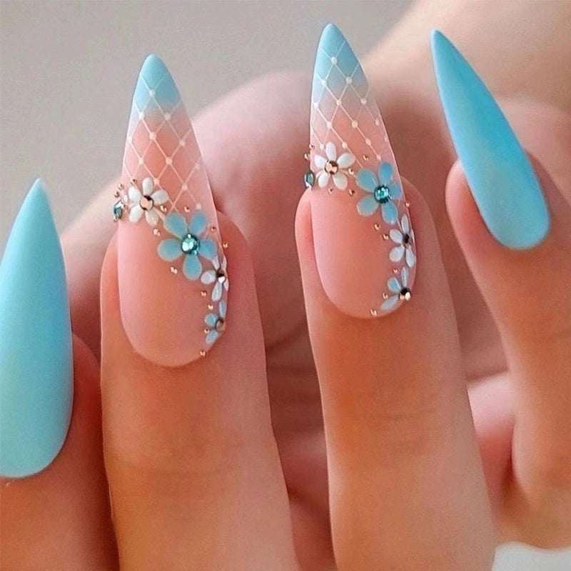 (Hand-made nail) super long hot girl wears nail chips, glitter nail patches, fake nail stickers, and finished products, sexy and exaggerated, European and American style wearables