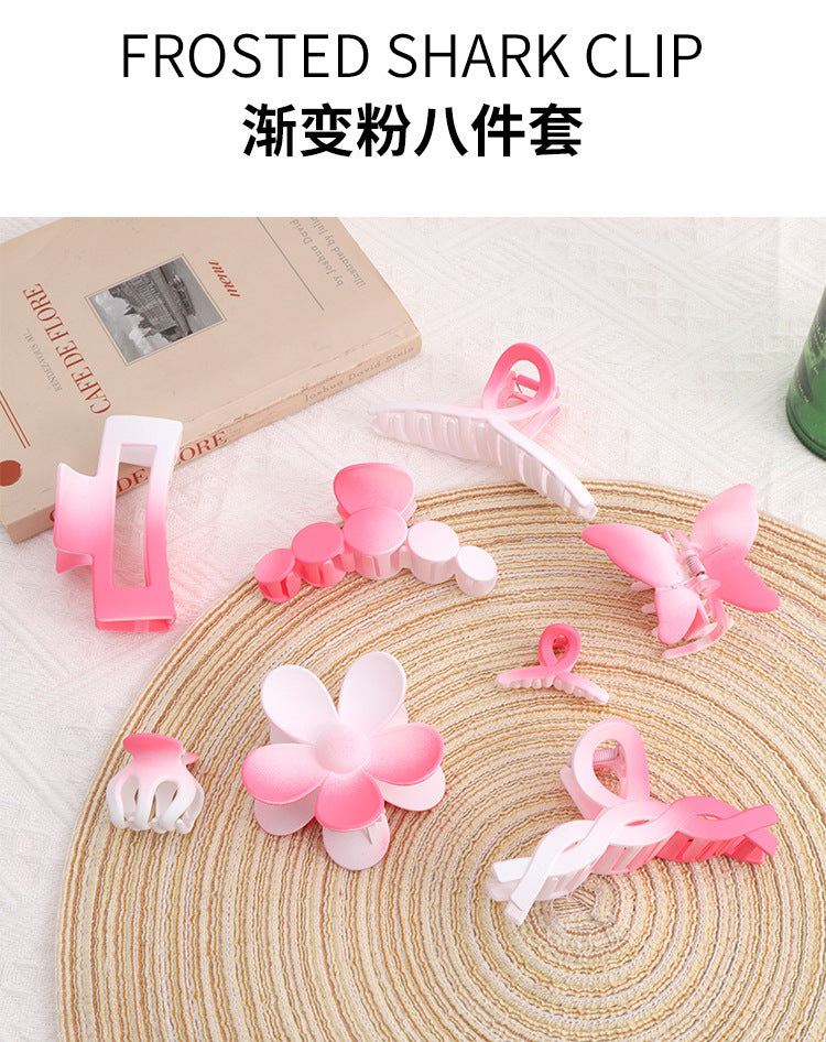 Gradually Varied Pink 8-Piece Set Barrettes Women's Classic Style Shark Clip Accessories Large Hair Volume