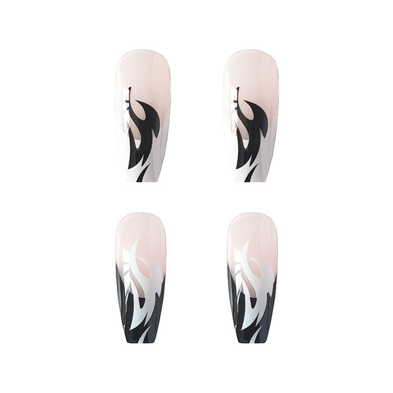 黑白火焰穿戴甲个性美甲贴片欧美外贸甲片跨境美甲 甲片批发nails