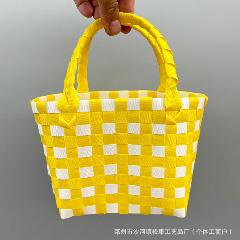 Dopamine Bag Free shipping Tattoo Cartoon dopamine plastic woven bag, trendy macaron hand-woven vegetable basket bag, cute casual seaside beach bag