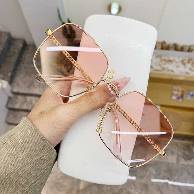 Women's fashion glasses 定制加工大框方框镂空镜腿太阳镜女大脸显瘦眼镜沙滩墨镜遮阳镜