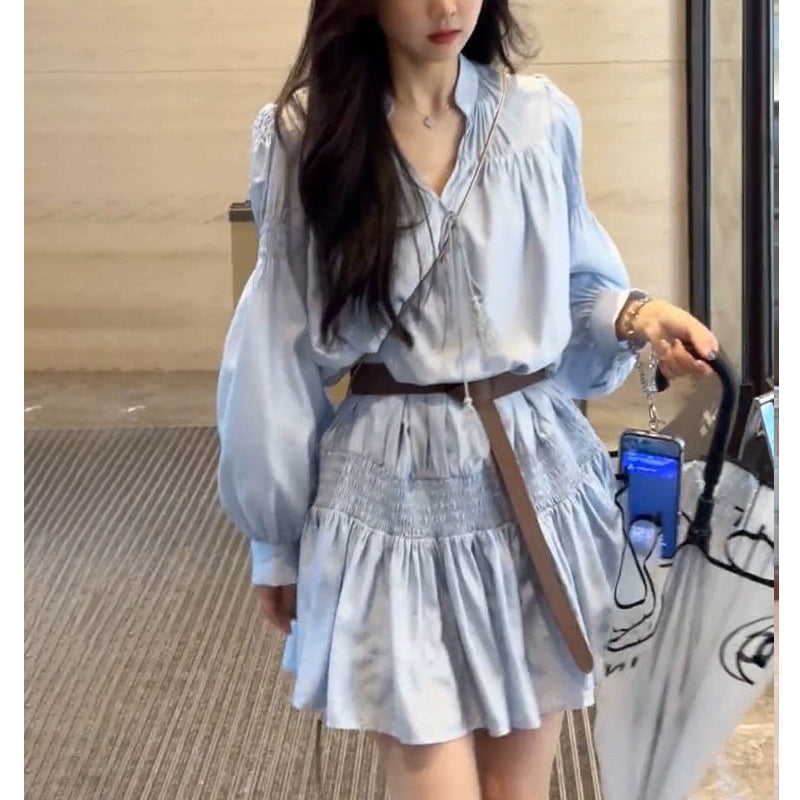 Dopamine dress Free shipping Tattoo MENGXIANG  Dopamine Dress White French Sweet Long Sleeve Dress Short Early Autumn New