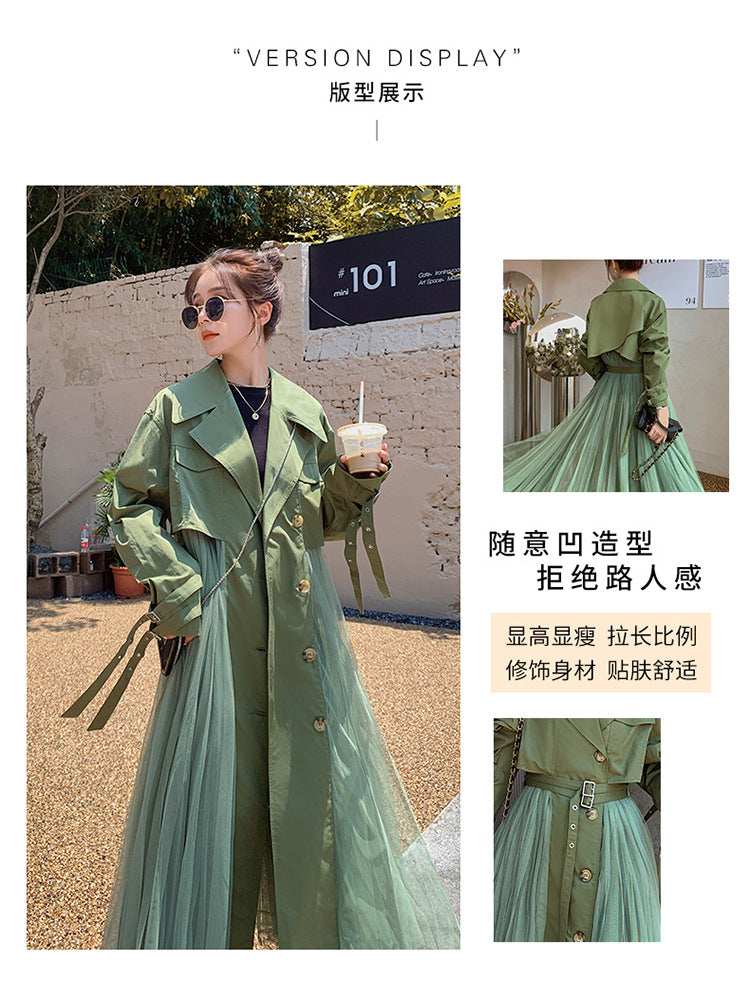 Fashion women's wear A Large Number of in Stock 2024   Purpleflower Holly Leaf Spring and Autumn Trench Coat Women's French Mesh Stitching Casual Temperament Coat