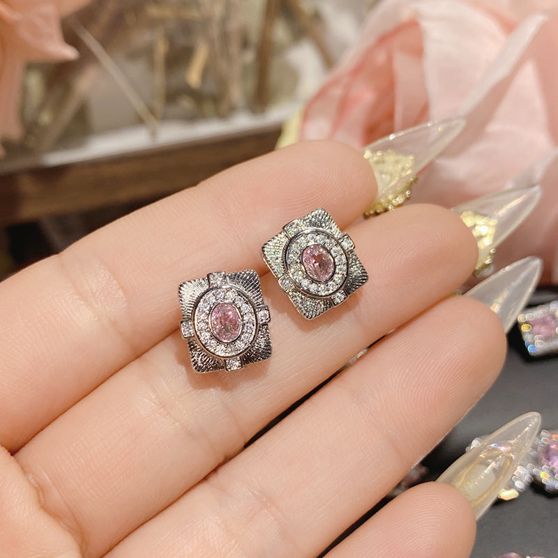 山茶璀璨粉宝石爱心耳饰 设计师镀18K金高定轻奢款蝴蝶结锆石耳钉